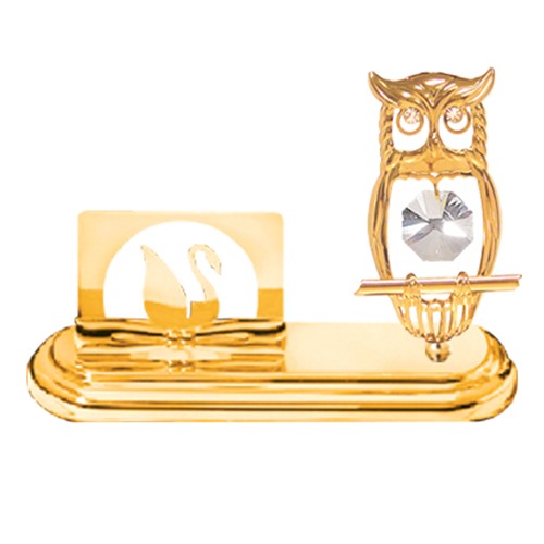24K Gold Plated Owl Card Holder W/Clear Swarovski | Mascot USA