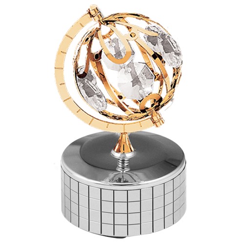 24K Gold Plated Small Spinning Globe Mirror Music Box W/ Swarovski | Mascot USA