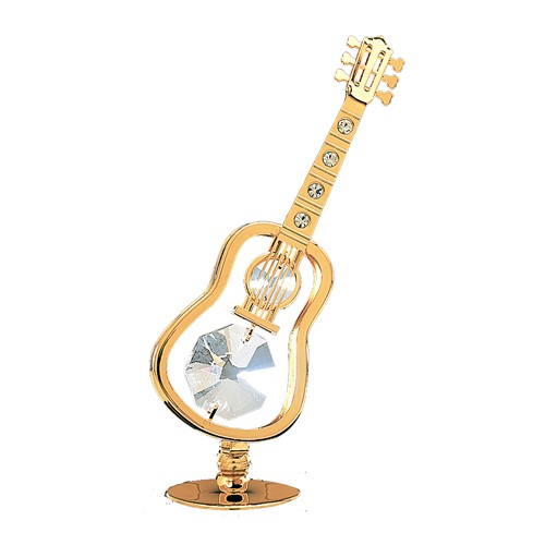 24k Gold Plated Guitar on Stand w/Clear Swarovski Element Crystal