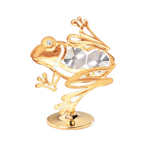 24k Gold Plated Frog on Stand w/Clear Swarovski Element Crystal