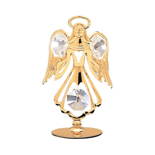 24k Gold Plated Mini Angel with Open Arms on Stand w/Clear Swarovski Element