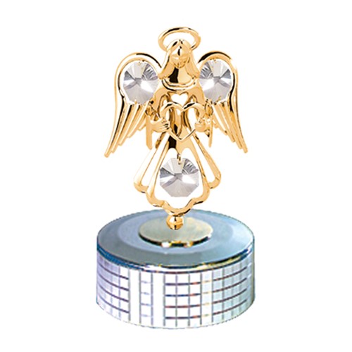 24k Gold Plated Mini Angel with Heart Mirror Music Box w/Clear Swarovski Element