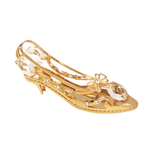 24k Gold Dancing Shoe with Butterfly Bow Free Standing/Clear Swarovski Element
