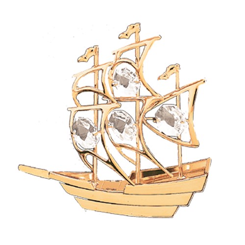 24k Gold Plated Sail Boat Free Standing w/Clear Swarovski Element Crystal