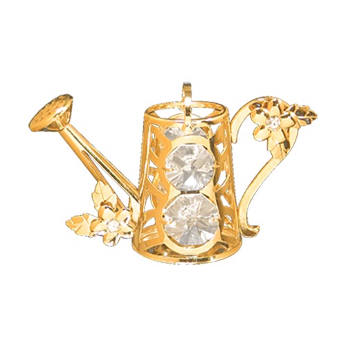 24k Gold Plated Watering Can Free Standing w/Clear Swarovski Element Crystal