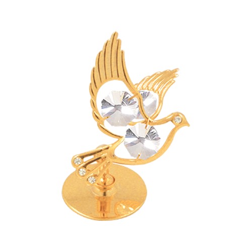 24k Gold Plated Dove on Stand w/Clear Swarovski Element Crystal