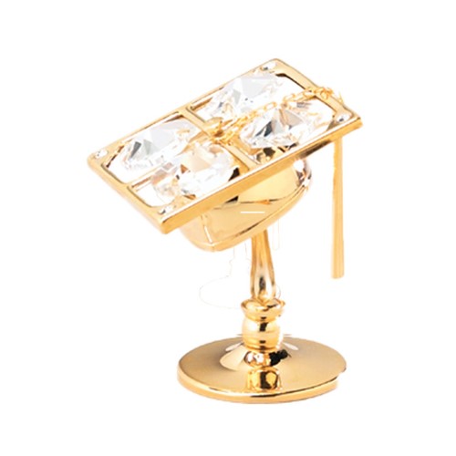 24K Gold Plated Graduation Cap On Stand W/Clear Swarovski | Mascot USA