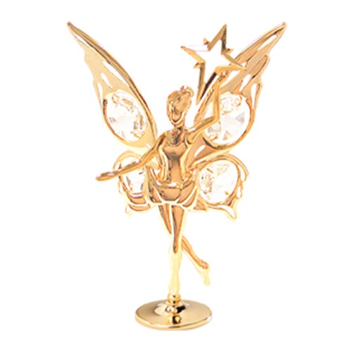 24k Gold Plated Fairy with Star on Stand w/Clear Swarovski Element Crystal
