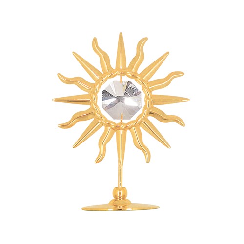 24k Gold Plated Mini Sunburst on Stand w/Clear Swarovski Element Crystal