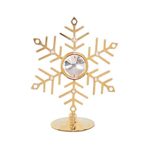 24k Gold Plated Mini Snowflake on Stand w/Clear Swarovski Element Crystal