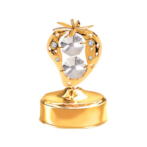 24k Gold Plated Strawberry Music Box w/Clear Swarovski Element Crystal