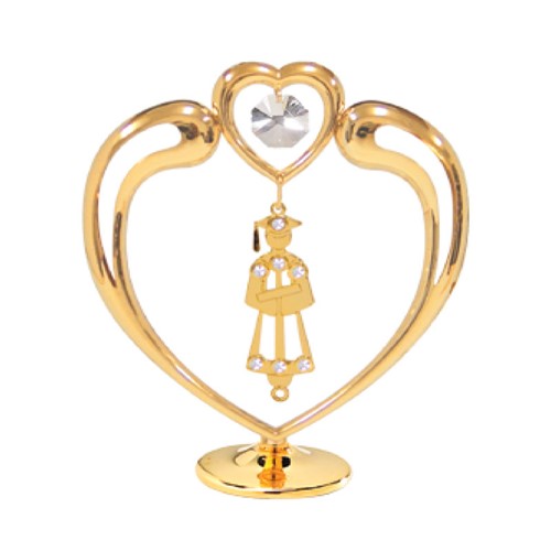 24K Gold Plated Graduate In Heart On Stand W/Clear Swarovski | Mascot USA