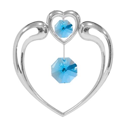 Chrome Plated Crystal in Heart Sun Catcher w/Blue Swarovski Element Crystal