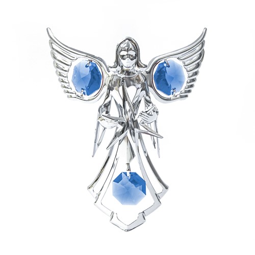 Chrome Plated Angel w/Star Sun Catcher w/Blue Swarovski Element Crystal