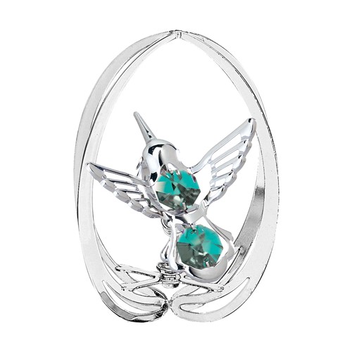 Chrome Mini Hummingbird in Ellipse Sun Catcher w/ Swarovski Element (6 Colors)