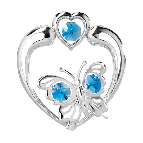 Chrome Plated Butterfly in Heart Sun Catcher w/ Swarovski Element (6 colors)
