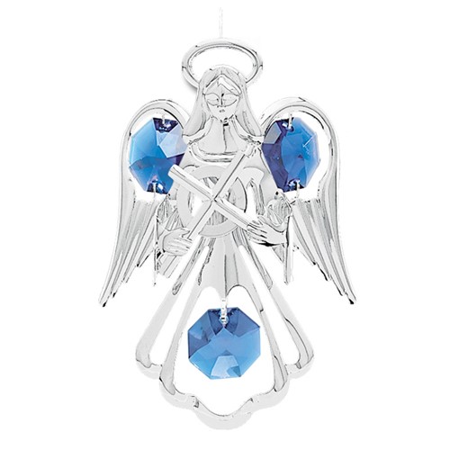 Chrome Plated Angel w/Cross Sun Catcher w/Blue Swarovski Element Crystal