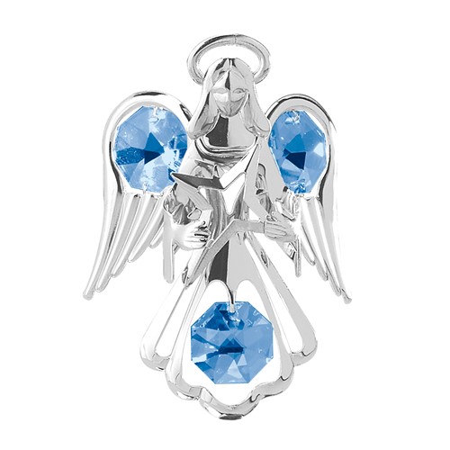 Chrome Plated Angel w/Star Sun Catcher w/Blue Swarovski Element Crystal