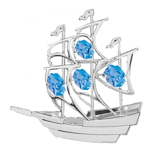Chrome Plated Sailboat Sun Catcher w/ Swarovski Element Crystal (Blue/Green)