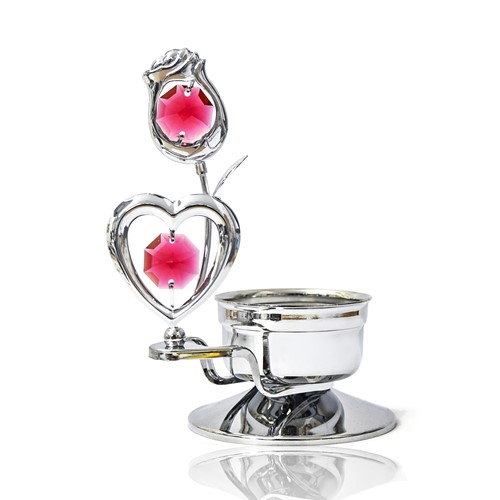 Chrome Plated Rose/Heart Tea Light Candle Holder w/Swarovski Element (6 colors)