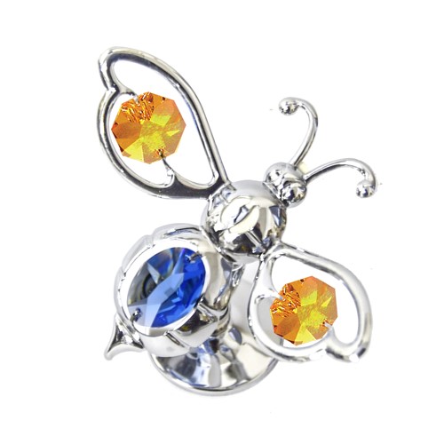 Chrome Plated Bumble Bee on Stand w/Mixed Swarovski Element Crystal