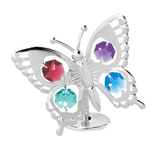 Chrome Plated Butterfly on Stand Swarovski Element Crystal (13 Colors)