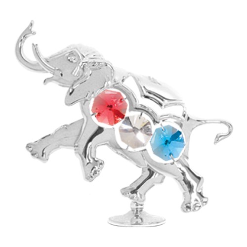 Chrome Plated Elephant on Stand w/ Swarovski Element Crystal (7 Colors)
