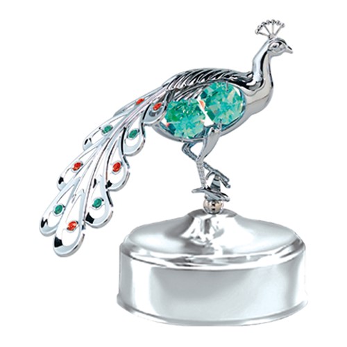 Chrome Plated Peacock Music Box W/ Swarovski | Mascot USA