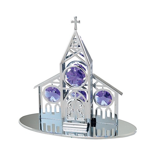 Chrome Plated Church On Stand W/ Swarovski | Mascot USA