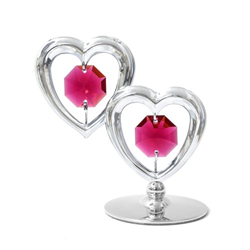 Chrome Plated Twin Hearts on Stand w/ Swarovski Crystal | Mascot USA