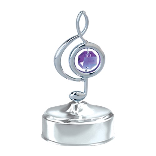 Chrome Plated Mini Treble Clef Music Box/Swarovski Element Crystal (Blue/Purple)