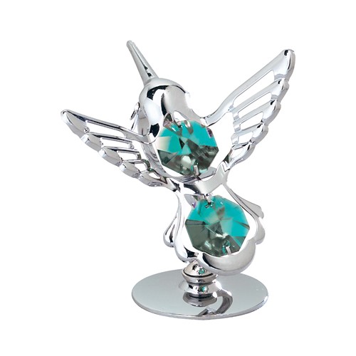 Chrome Plated Mini Hummingbird on Stand w/ Swarovski Crystal | Mascot USA