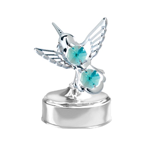 Chrome Plated Mini Hummingbird Music Box w/Swarovski Element Crystal (6 colors)