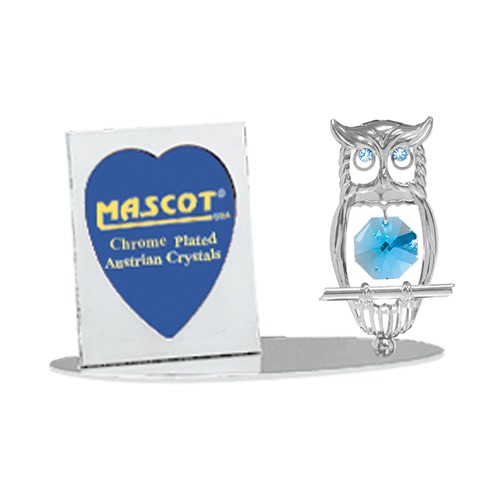 Chrome Plated Owl Petite Picture Frame w/Blue Swarovski Element Crystal