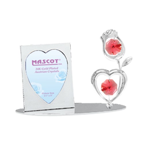 Chrome Plated Rose/Heart Petite Picture Frame w/Swarovski Element (Pink/Red)