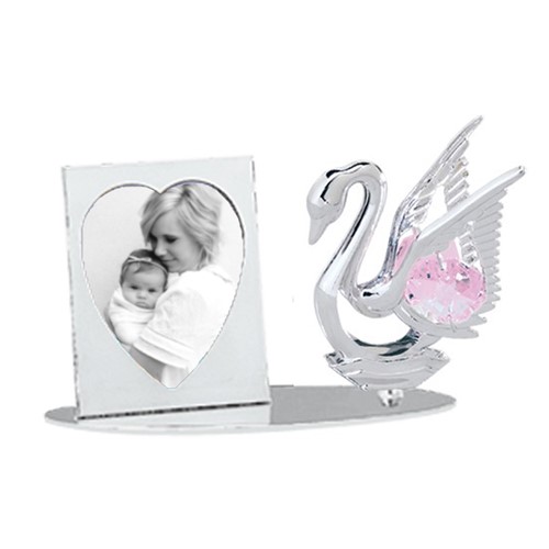 Chrome Plated Swan Petite Picture Frame w/Pink Swarovski Element Crystal