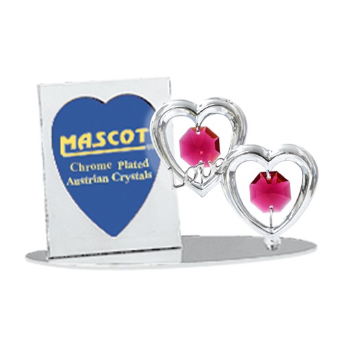 Chrome Plated Twin Hearts w/Love Petite Picture Frame w/Red Swarovski Element