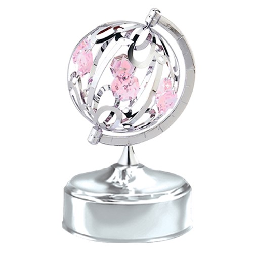 Chrome Plated Large Spinning Globe Music Box W/Swarovski | Mascot USA