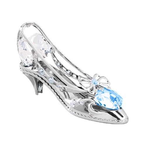 Chrome Dancing Shoe With Butterfly Bow W/Blue Swarovski | Mascot USA