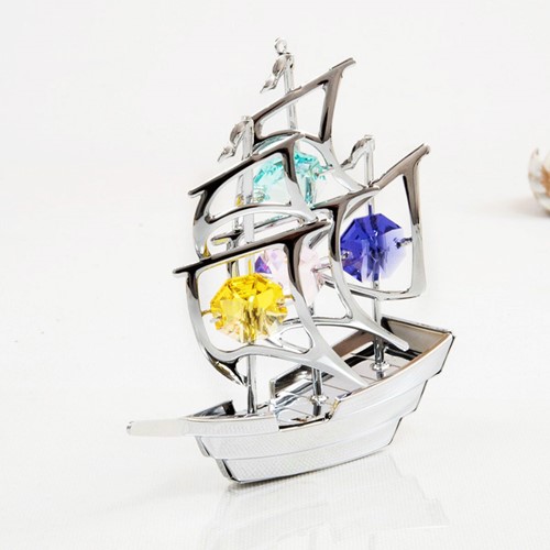 Chrome Plated Sail Boat Free Standing Made W/ Swarovski | Mascot USA