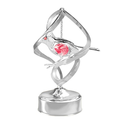 Chrome Plated Cardinal Spiral Music Box w/Red Swarvski Element Crystal