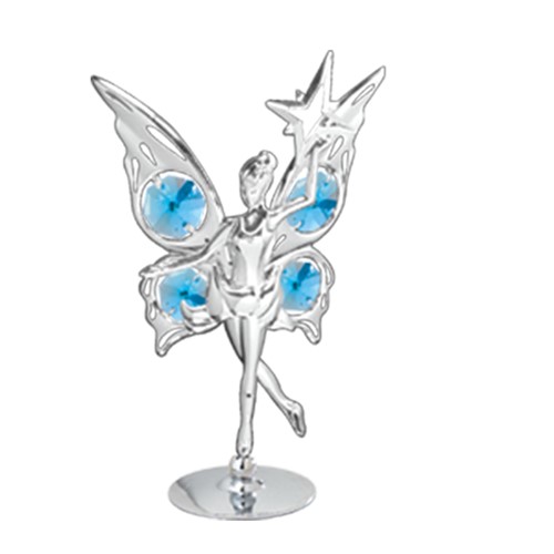 Chrome Plated Fairy with Star on Stand w/ Swarovski Element Crystal (Blue/Mixed)
