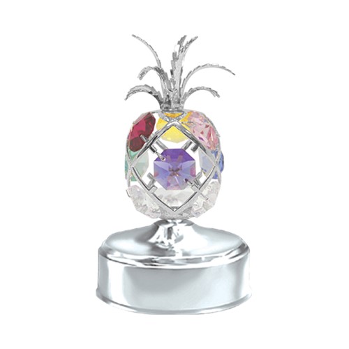 Chrome Plated Pineapple Music Box w/Mixed Swarovski Element Crystal