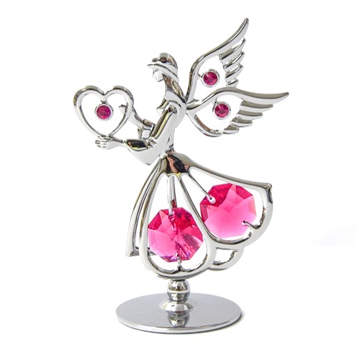 Chrome Plated Mini Angel with Heart on Stand w/ Swarovski crystal  | Mascot USA