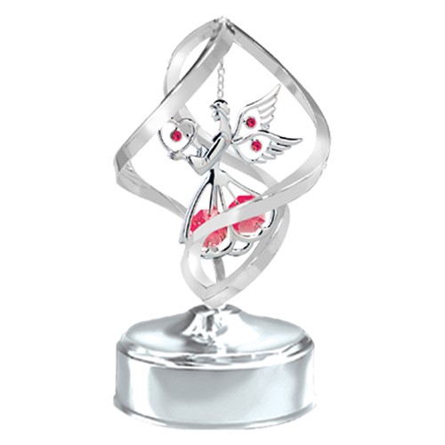 Chrome Plated Angel w/Heart Spiral Music Box w/Swarovski Element (Blue/Red/Pink)