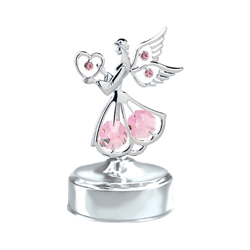 Chrome Plated Mini Angel with Heart Music Box w/ Swarovski Element (6 colors)