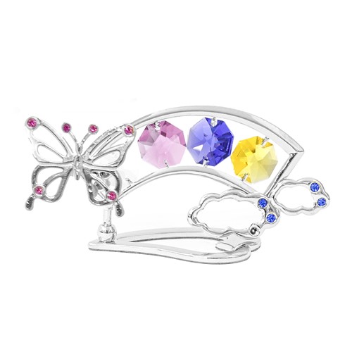 Chrome Plated Rainbow with Butterfly on Stand w/Mixed Swarovski Element Crystal