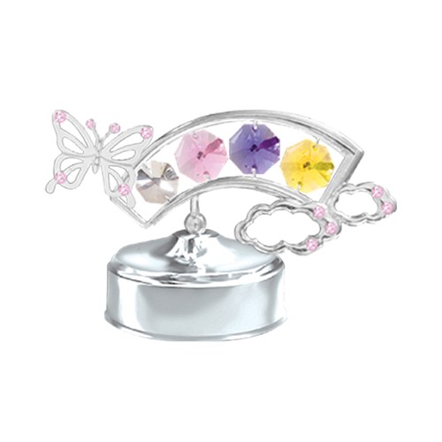 Chrome Plated Rainbow with Butterfly Music Box w/Mixed Swarovski Element Crystal