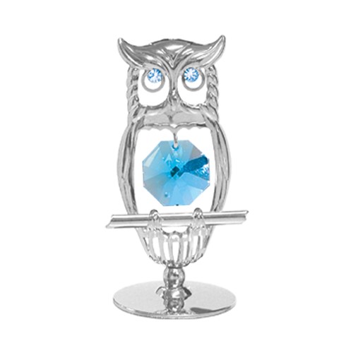 Chrome Plated Owl On Stand w/ Swarovski Element Crystal (6 colors)