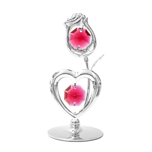 Chrome Plated Rose/Heart On Stand w/ Swarovski Crystal | Mascot USA